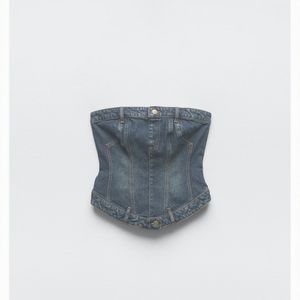 CORSET STYLE DENIM TOP TRF NAVY